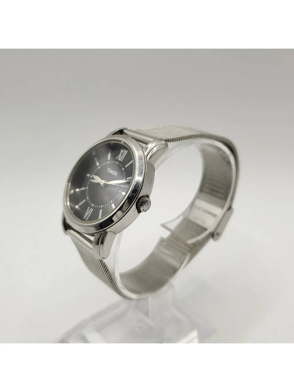 Timex Black Dial Silver Tone Mesh Adjustable Band Womens Watch 30mm New Battery
